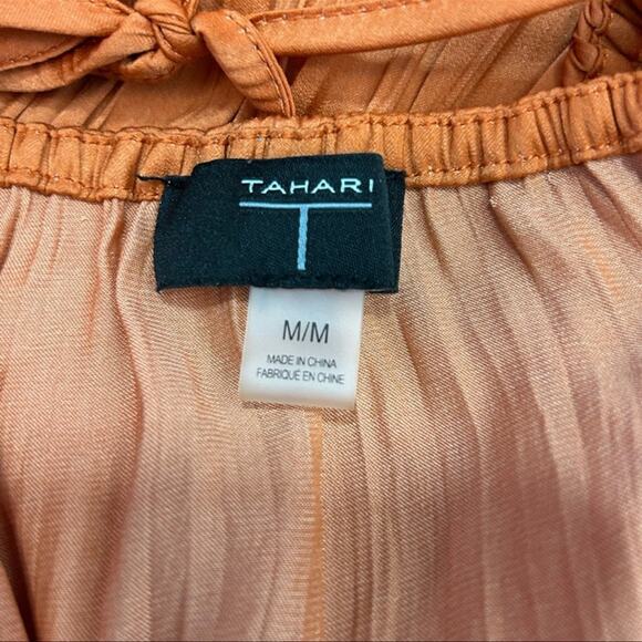 Tahari Flutter Sleeve Burnt Orange Ruffle Midi Dress Size Medium - Picture 12 of 14
